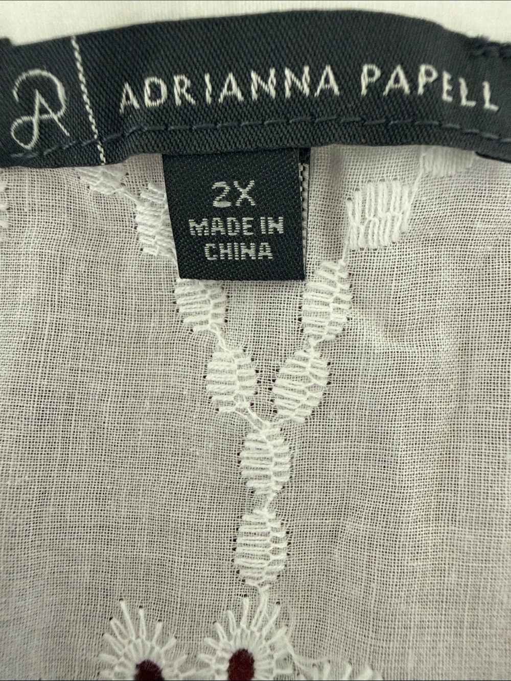 Adrianna Papell white eyelet button down blouse with floral embroidery. 2X - Picture 4 of 4